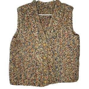 Grannycore knitted v neck multicolored yarn four button vintage retro vest sz L